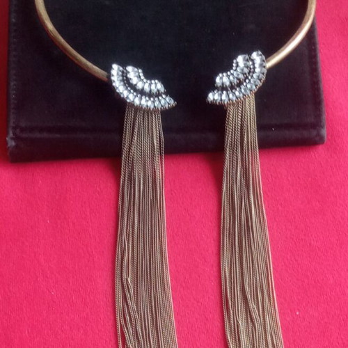 Vintage style Art Nouveau necklace used, bronze with zirconia