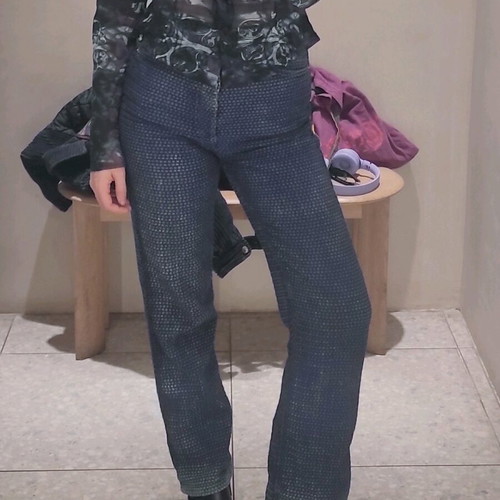 Topshop Kort Basket Weave Straight Leg Jeans like new, blue