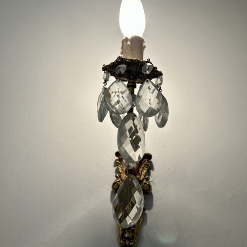 Five-Light Bronze Chandelier with Crystal Prisms like new