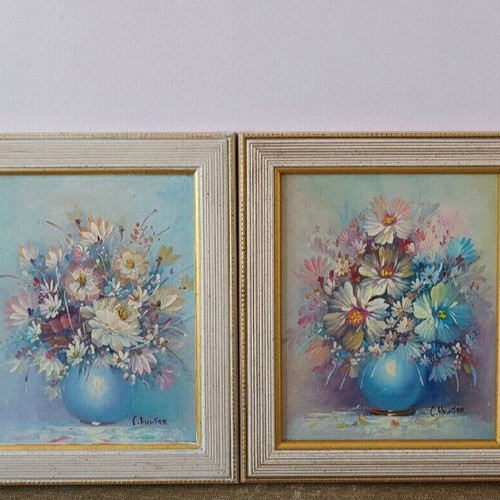 C.Hunter oil paintings used, set of 2, 34x30 cm each
