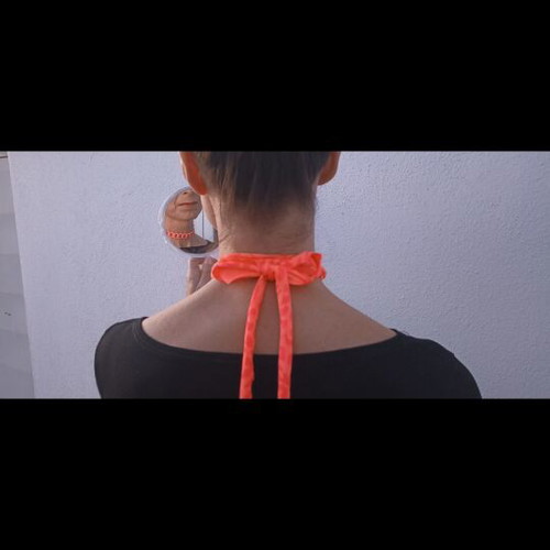 Elastic necklace and bracelet set with chain, coral-pink