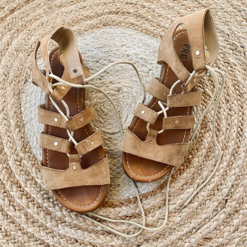 Keep Fred Lace-up leather suede sandals like new, size 41, beige brown
