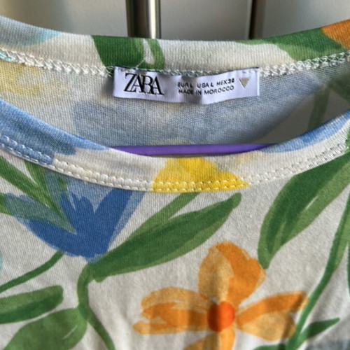 Zara L t-shirt new, multicolor floral, 100% cotton