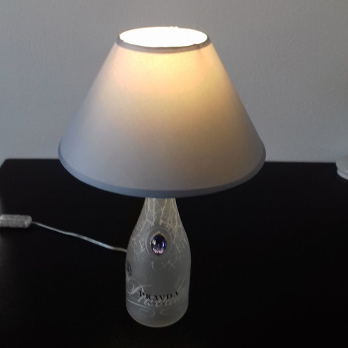 Handmade table lamp from Pravda Vodka bottle new with ciel shade