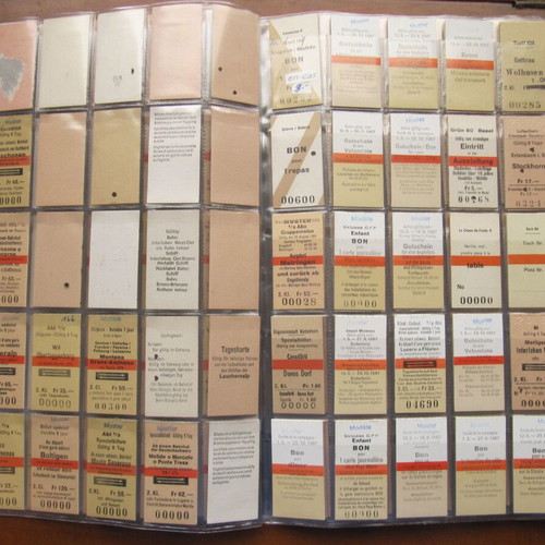 Swiss railway ticket collection used, 400 pieces with 2 holders