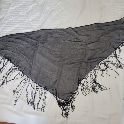 Beach pareo with beads on edges like new, black color, 1.60m length