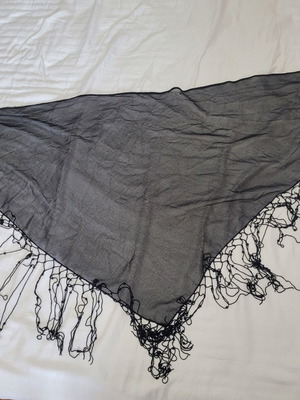 Beach pareo with beads on edges like new, black color, 1.60m length