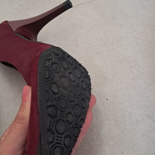 Burgundy pumps used, Greek made with leather insole