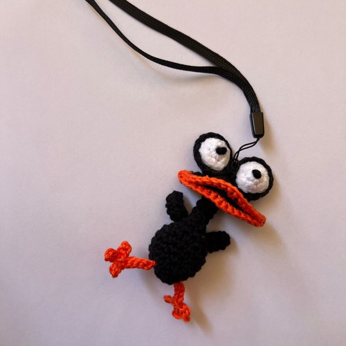 Handmade knitted black amigurumi duck charm like new