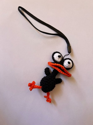 Handmade knitted black amigurumi duck charm like new
