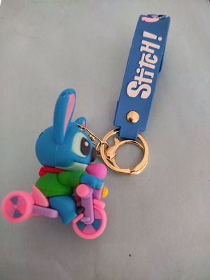 Stitch silicone keychain like new, blue and pink