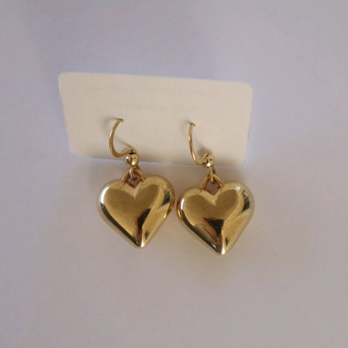 Heart earrings with steel hooks gold color, new