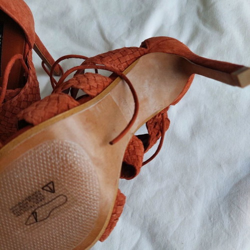 Zara brown suede leather lace-up heeled sandals new, size 40