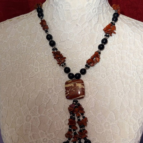 Large necklace with jasper stones in earth tones like new
