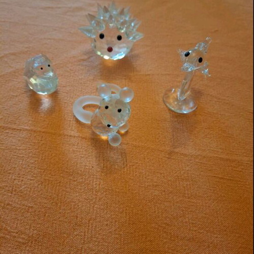 Crystal animal figurines set of 4 used decorative miniatures