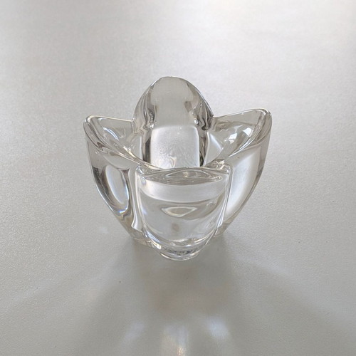 Orrefors crystal flower candle holder used, 9 x 7 cm