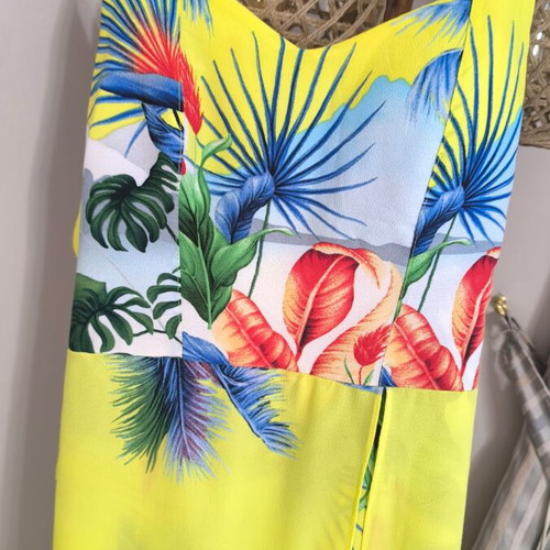 Yellow Skort Jumpsuit Small Tropical Print Like New