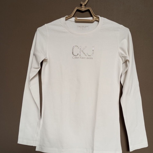 Unisex white long-sleeve shirt like new, round neck
