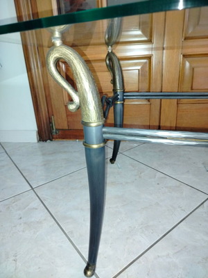 Glass table with solid legs new, Hatzioannou design