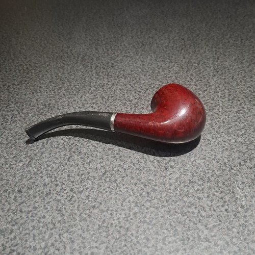 Bent Tobacco Pipe with Red Briar Finish and Metal Rim