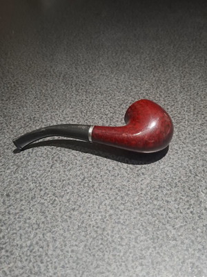 Bent Tobacco Pipe with Red Briar Finish and Metal Rim
