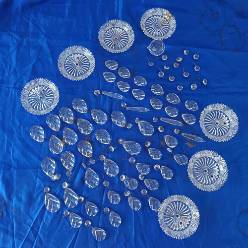 Antique Set of 80 Crystal and Bronze Chandelier Parts Used