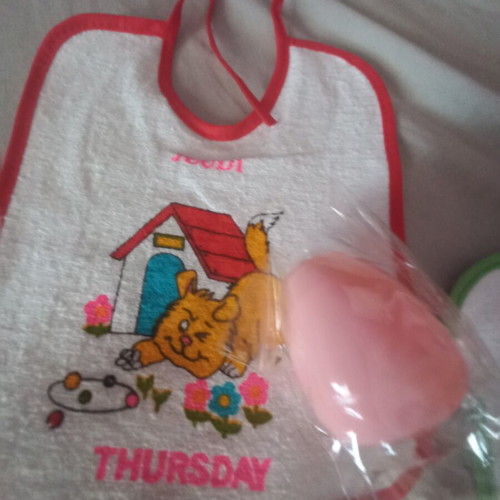 Vintage baby feeding bibs with plastic bottle gift