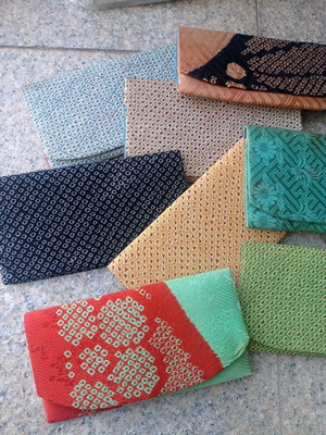 Fabric wallet cases used, all together
