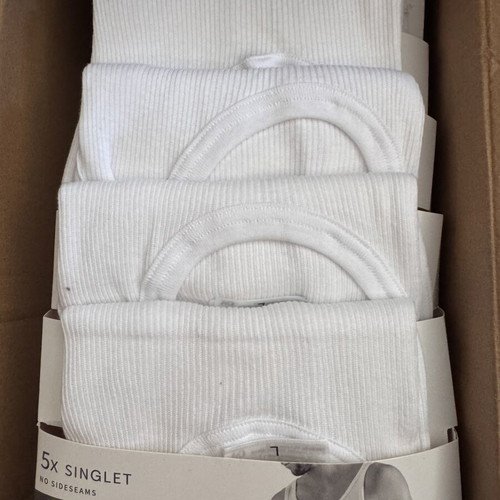C&A Kaskorse White Singlet 100% Cotton Pack of 5 New