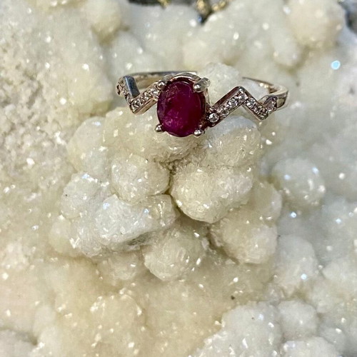 Handmade silver ring with natural ruby and moissanite, new