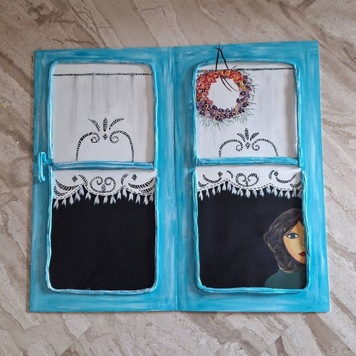 Decorative Handmade Wall Painting Inspired by Greek Island Aesthetic
