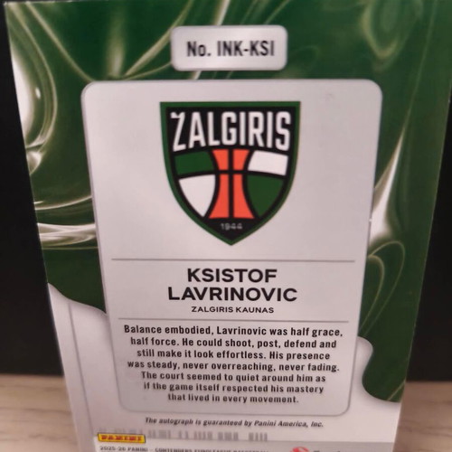 2025-26 Panini Euroleague Contenders Zalgiris Ksistof Lavrinovic Silver Ink Auto