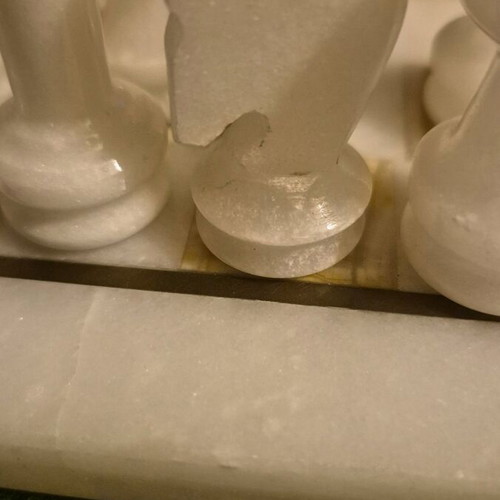 Chess set used, onyx green and white, 24x24 cm