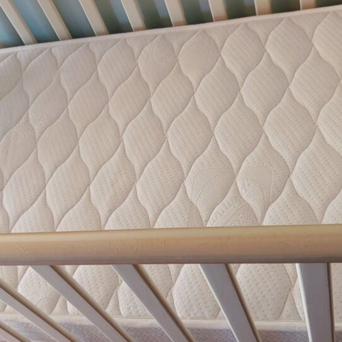 Baby cot with mattress, wood and white