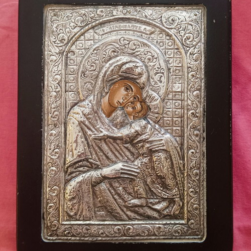 Silver (950) Byzantine Icon - Panagia Glykofilousa