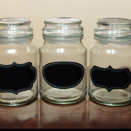 Glass storage jars like new, set of 3 with chalkboard labels