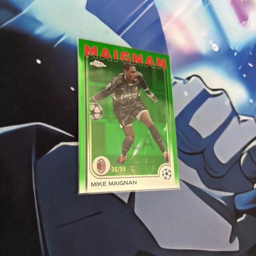 Mike Maignan 2024-25 Topps Chrome UEFA Club Competitions Green Refractor card near mint