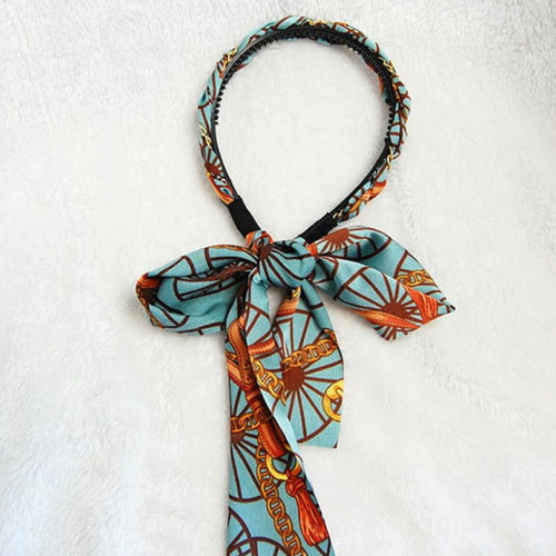 Set of 3 satin hairbands with chains and ribbons new multicolored