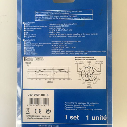Panasonic VW-VMS10E Stereo Condenser Microphone 3.5mm Shock Mounted New
