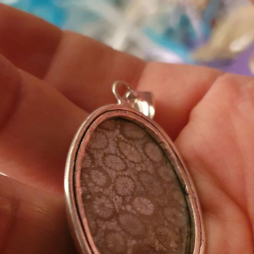 Large rare necklace with fossilized coral! Coral pendant