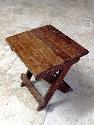 Vintage folding wooden stool used, solid wood