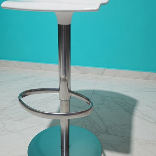 Bar stool white modern with chrome base, used, set of 2