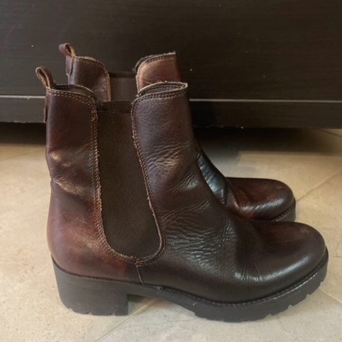 Leather ankle boots size 38 used, burgundy-brown