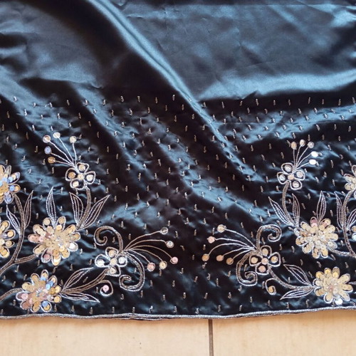 Tie Rack evening scarf satin black embroidered with beads and sequins like new