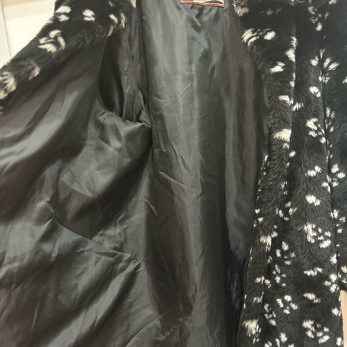 Women's coat used, black with white spots faux fur by Alex