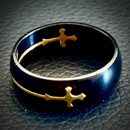Black ring with removable gold crosses, M FORGE