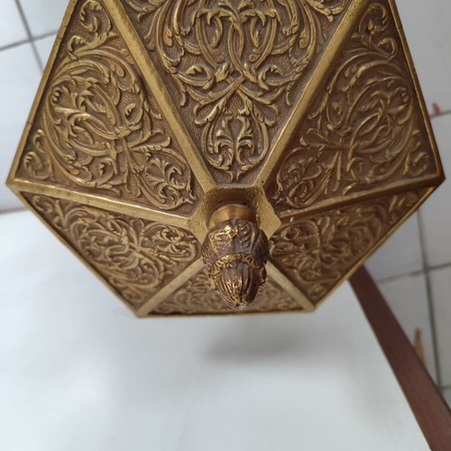 Vintage wall lamp with carved glass and golden metal frame like new