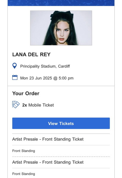 2x Lana Del Rey Front Standing tickets | Cardiff