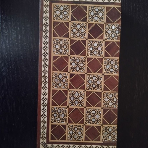 Handmade chess with mother-of-pearl and ancient Egyptian figures used