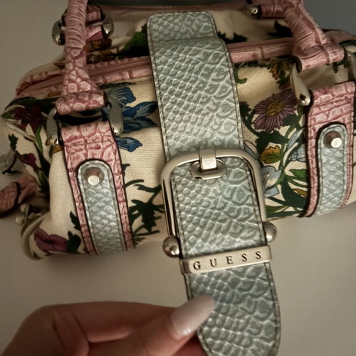 Guess vintage floral handheld bag, pink and turquoise details